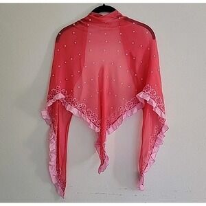 Namrata Joshipura Silk Chiffon Triangle Wrap Scarf Pink Ruffle Edge Sequins Boho